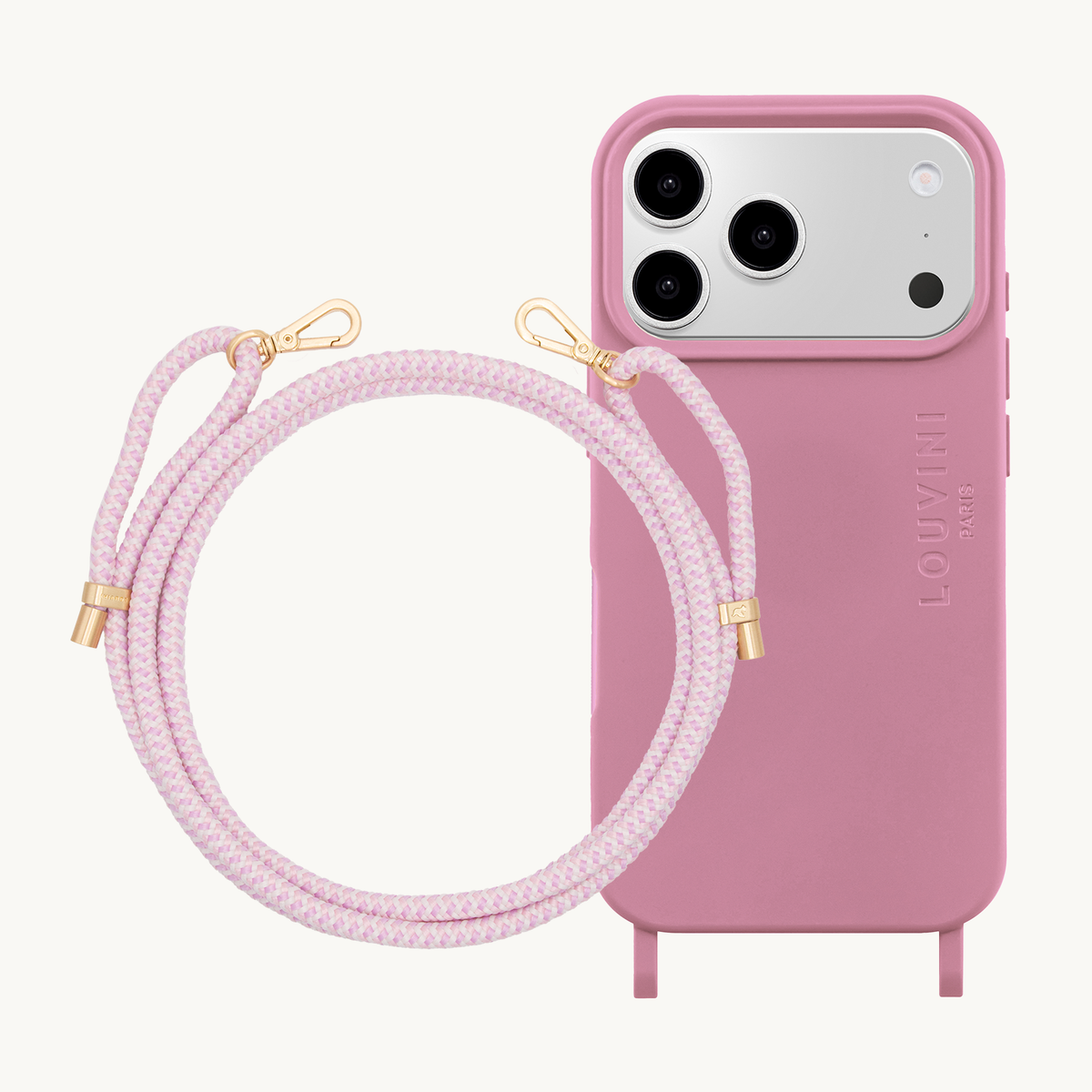 Coque iPhone MagSafe avec anneaux MILO Dusty Pink & Cordon TESSA Violet-Rose