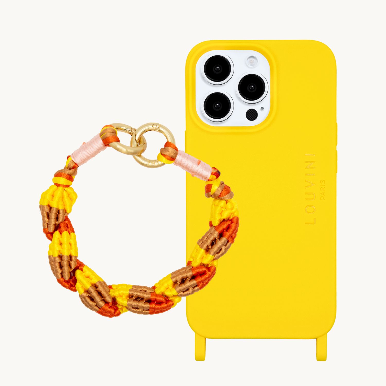ensemble coque de téléphone jaune avec bracelet jaune