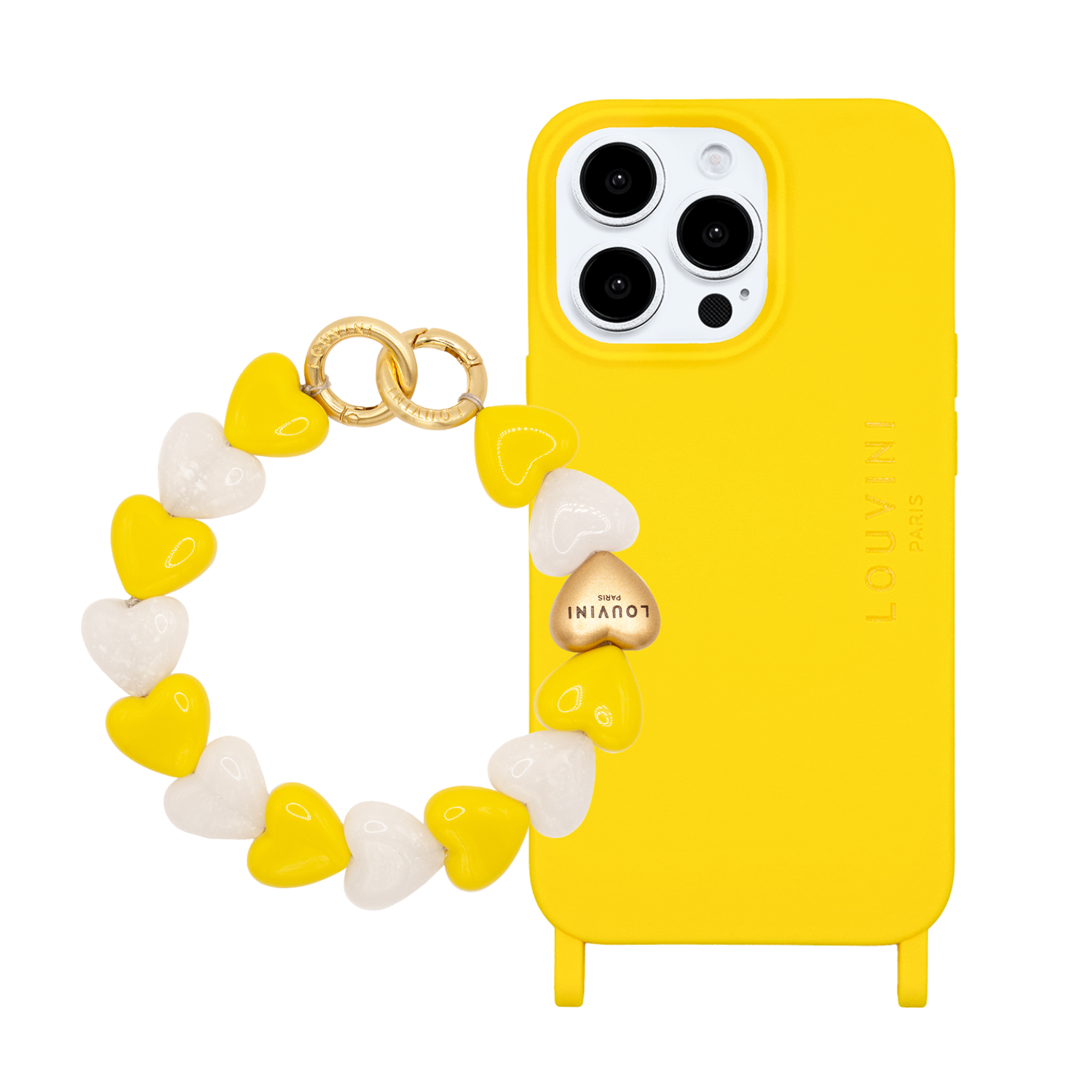 ensemble coque de téléphone en TPU avec bracelet en coeur en résine