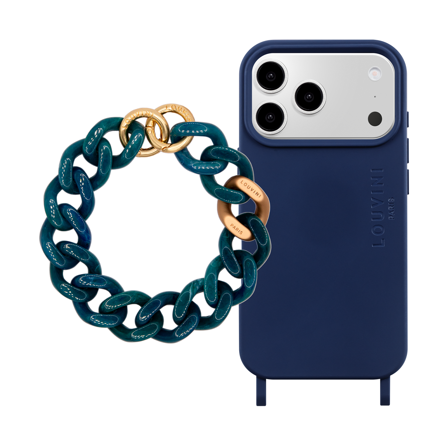 Coque iPhone MagSafe MILO Marine & Bracelet PETIT ZOE Bleu-Vert