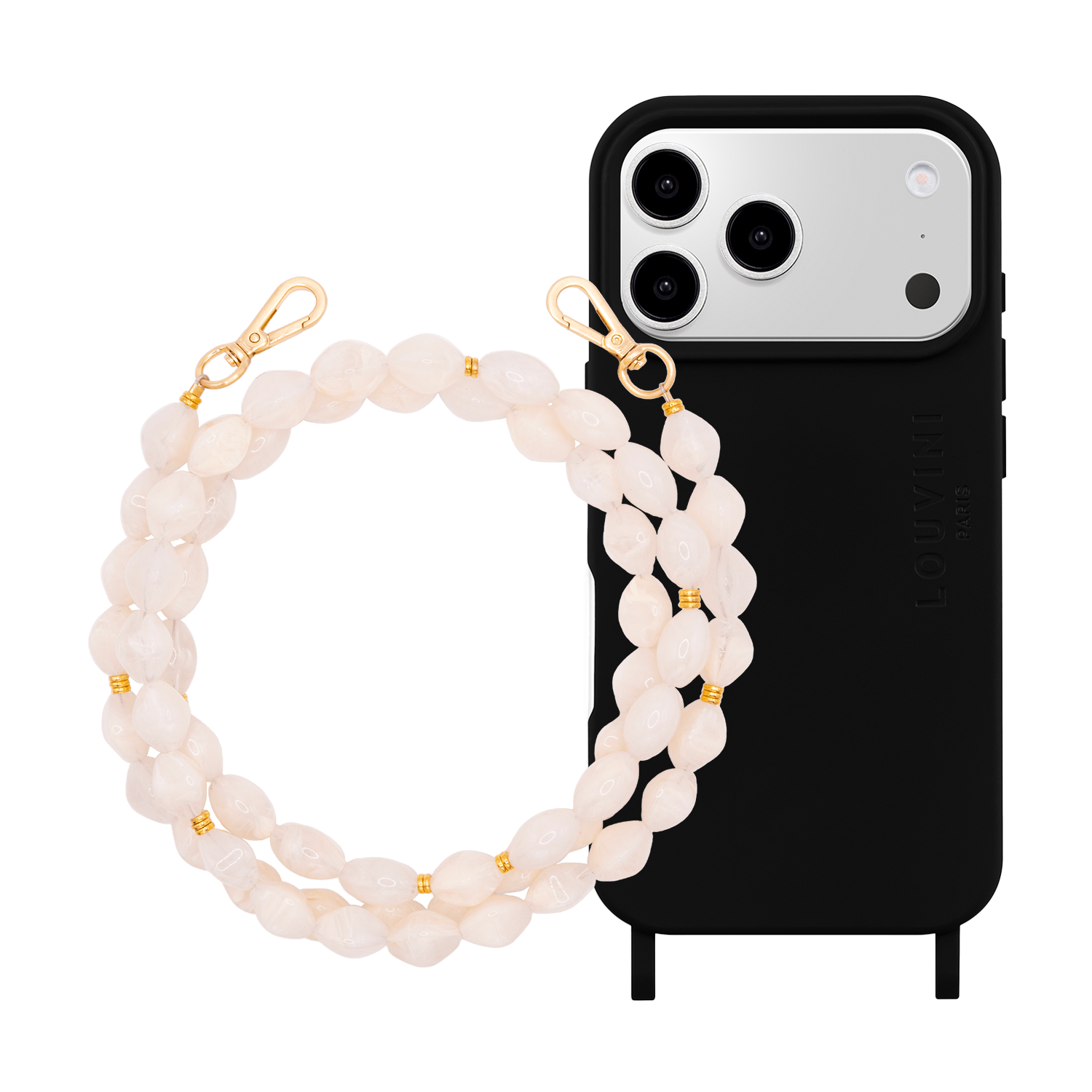 Coque iPhone MagSafe MILO Noir & Chaîne RITA Beige