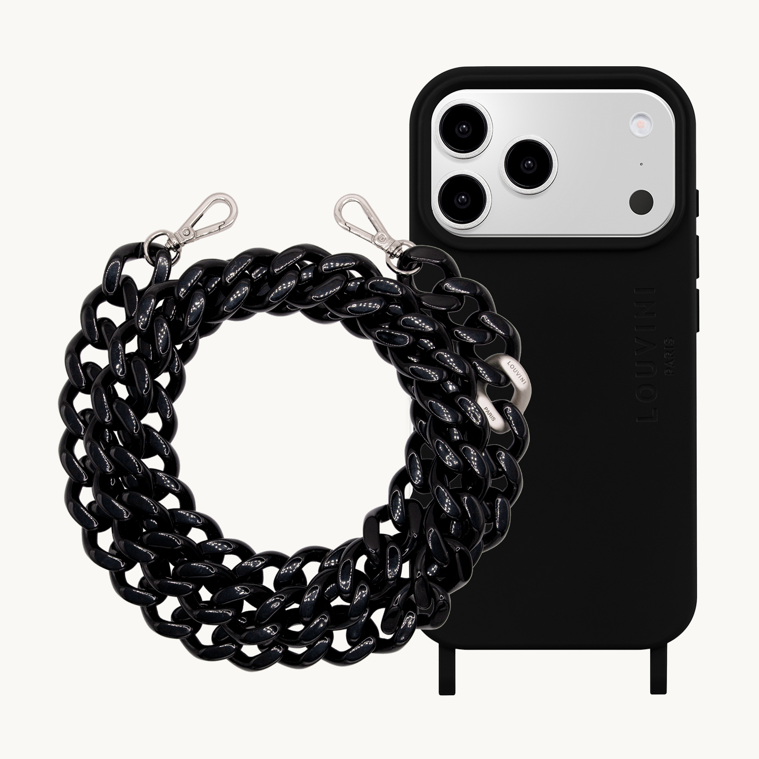 Coque iPhone MagSafe MILO Noir & Chaîne ZOE Argenté Noir