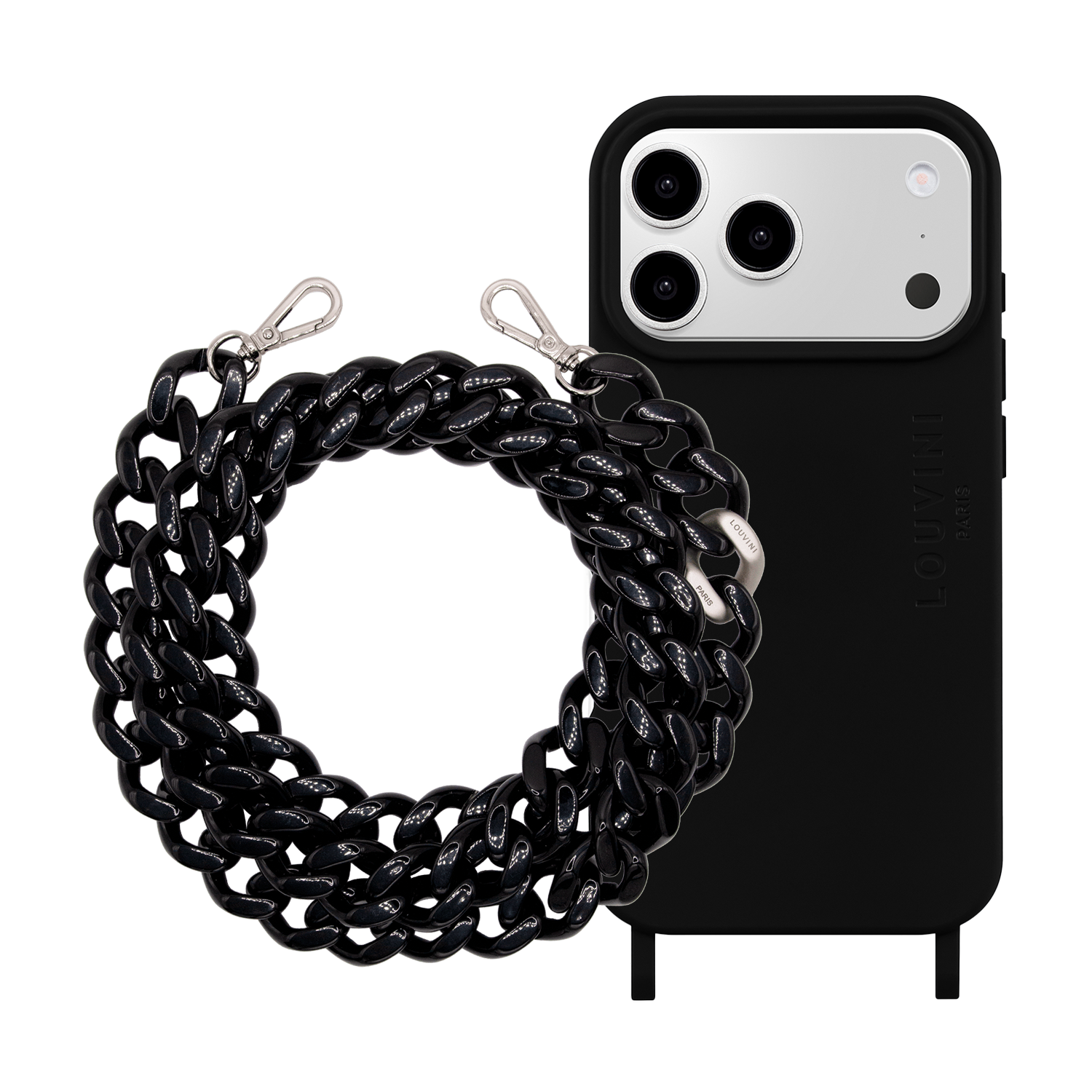 Coque iPhone MagSafe MILO Noir & Chaîne ZOE Argenté Noir