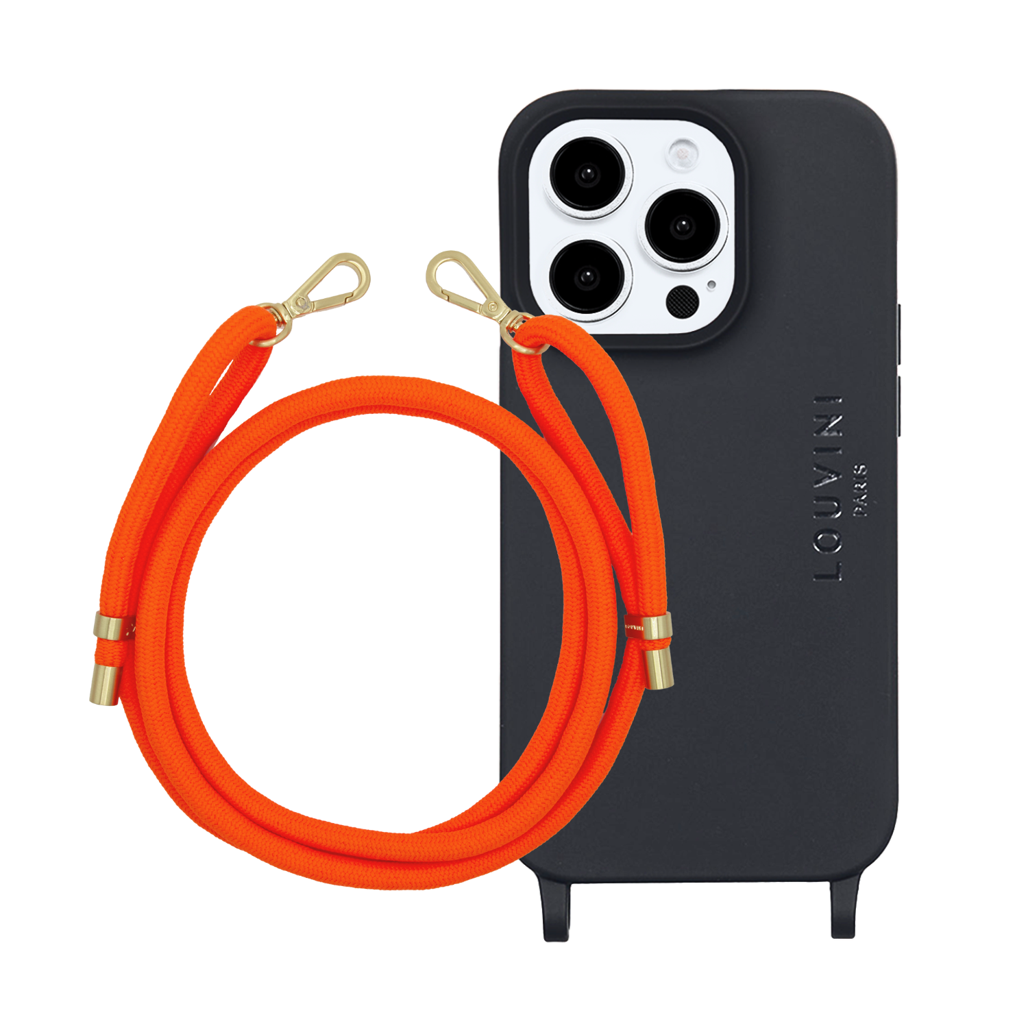 Ensemble coque pour téléphone noir avec cordon orange fluo