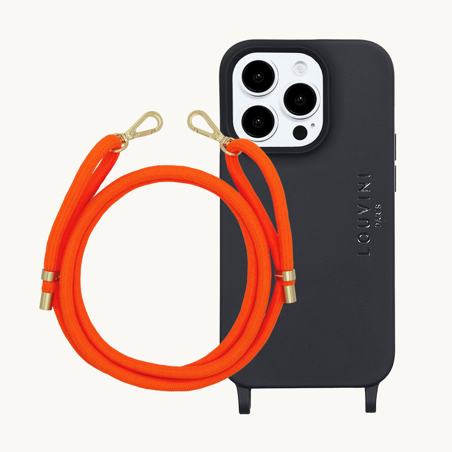 Ensemble coque pour téléphone noir avec cordon orange fluo