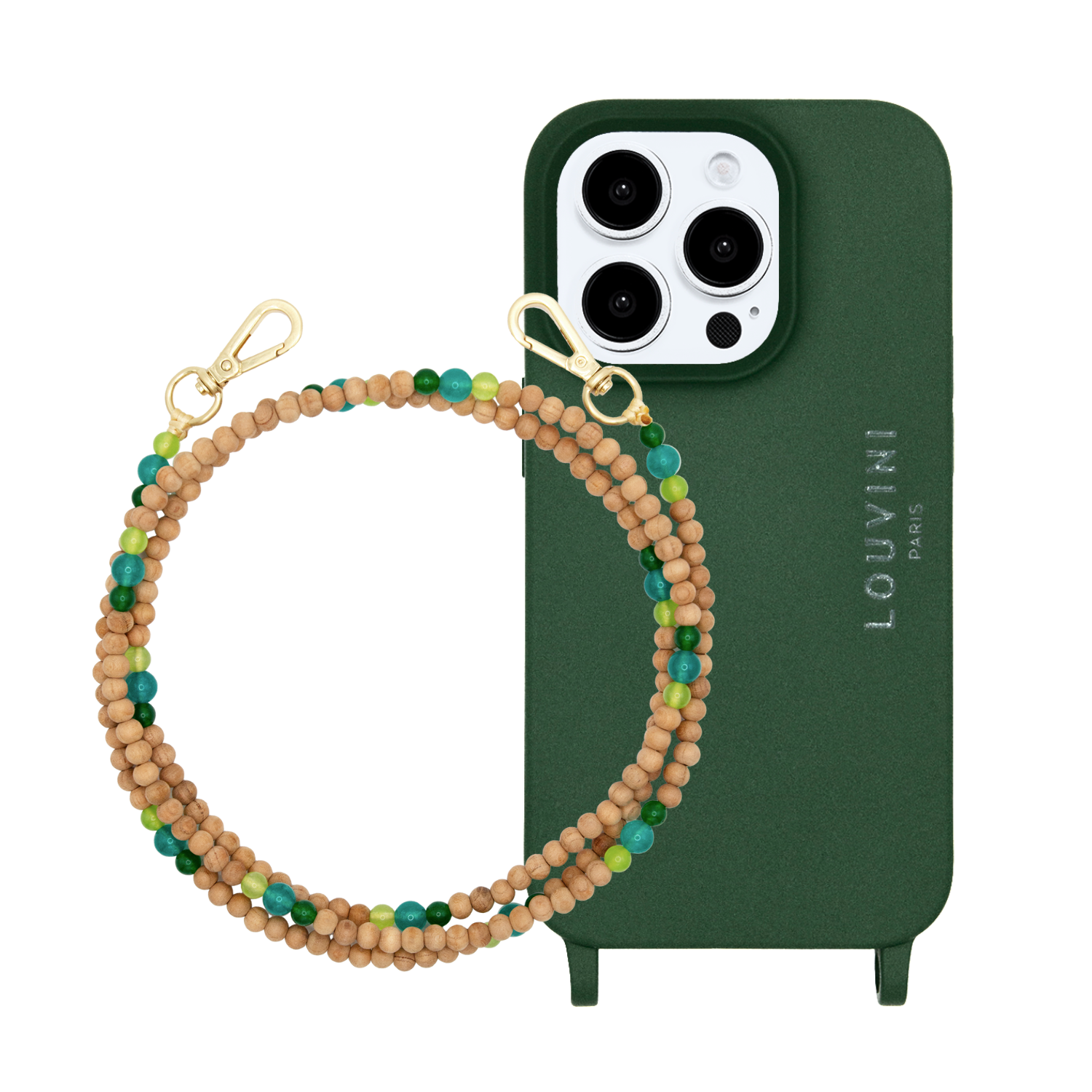 Ensemble coque pour téléphone olive avec chaîne turquoise