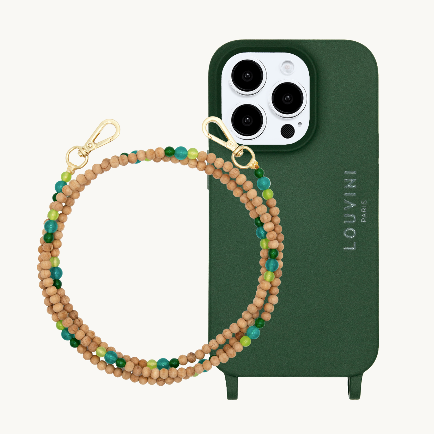 Ensemble coque pour téléphone olive avec chaîne turquoise