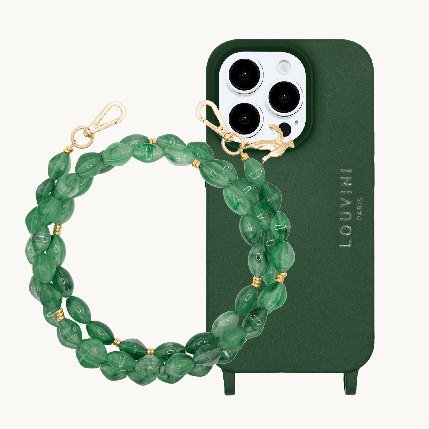 Coque iPhone MILO MagSafe Olive & chaîne RITA Vert