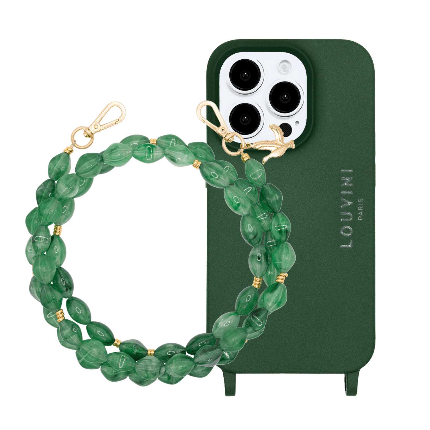 Coque iPhone MILO MagSafe Olive & chaîne RITA Vert