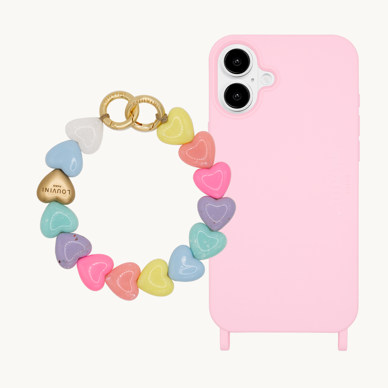 Coque iPhone MagSafe MILO Soft Pink & Bracelet PETIT CUORE Pastel