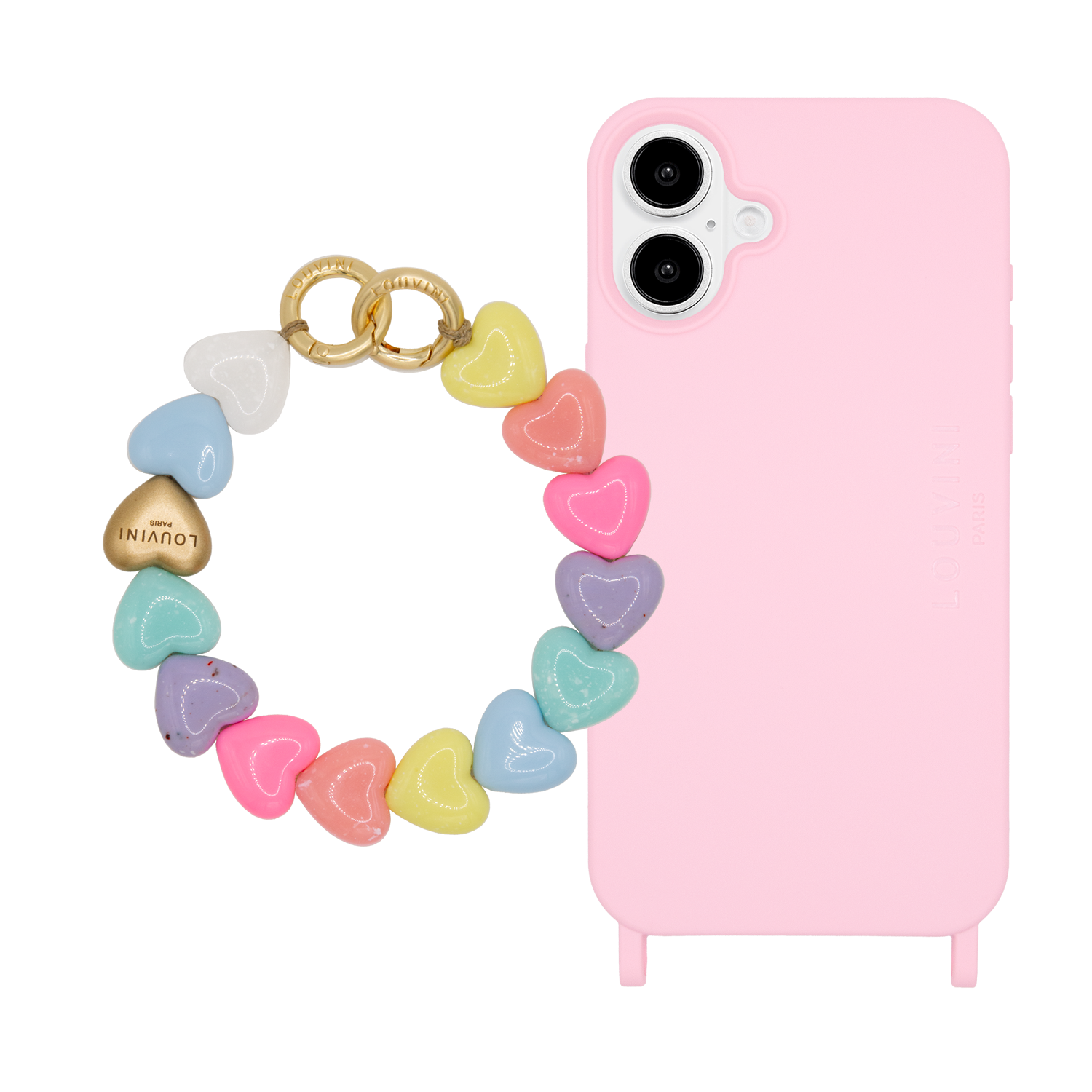 Coque iPhone MagSafe MILO Soft Pink & Bracelet PETIT CUORE Pastel