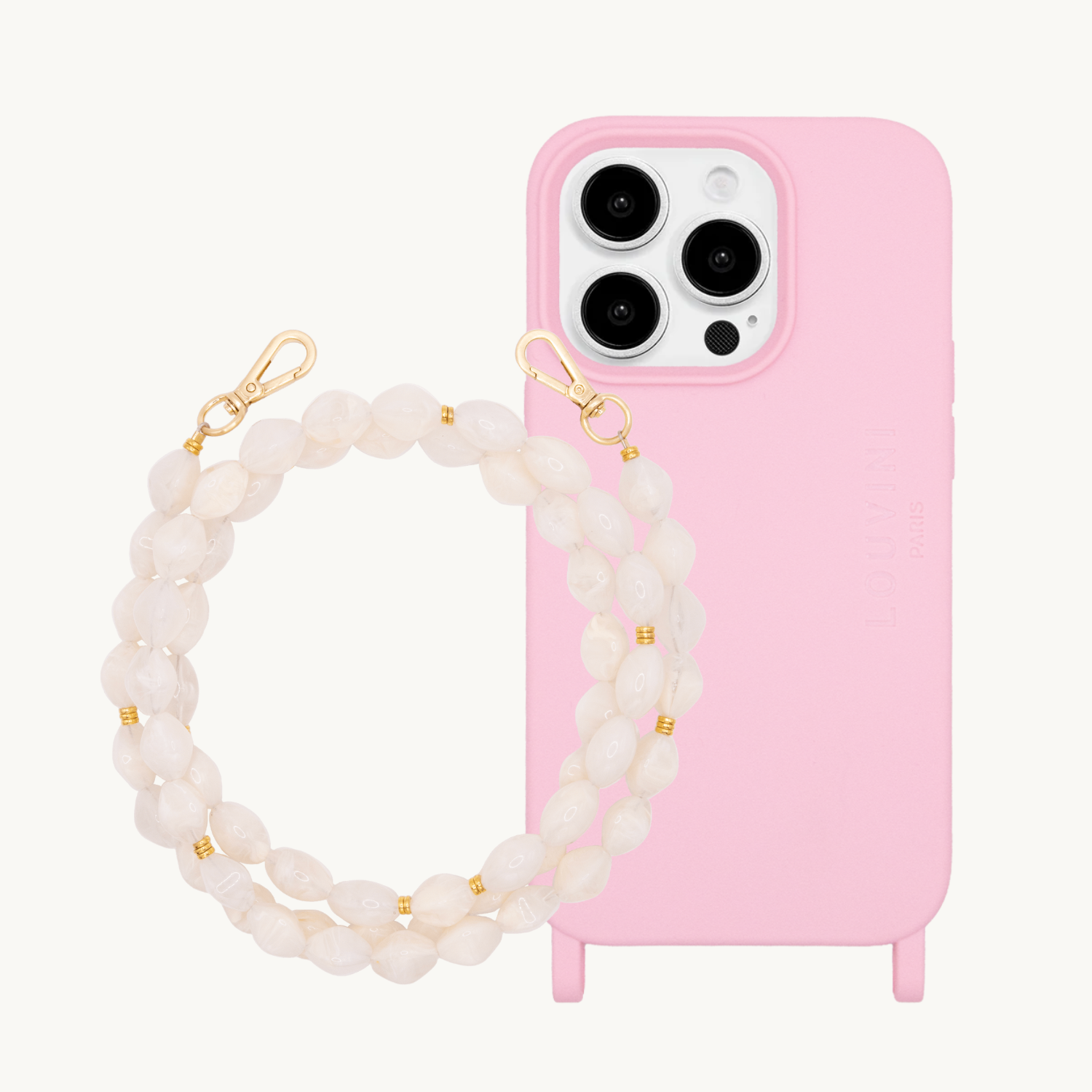 Coque iPhone MILO MagSafe Soft Pink & chaîne RITA Beige