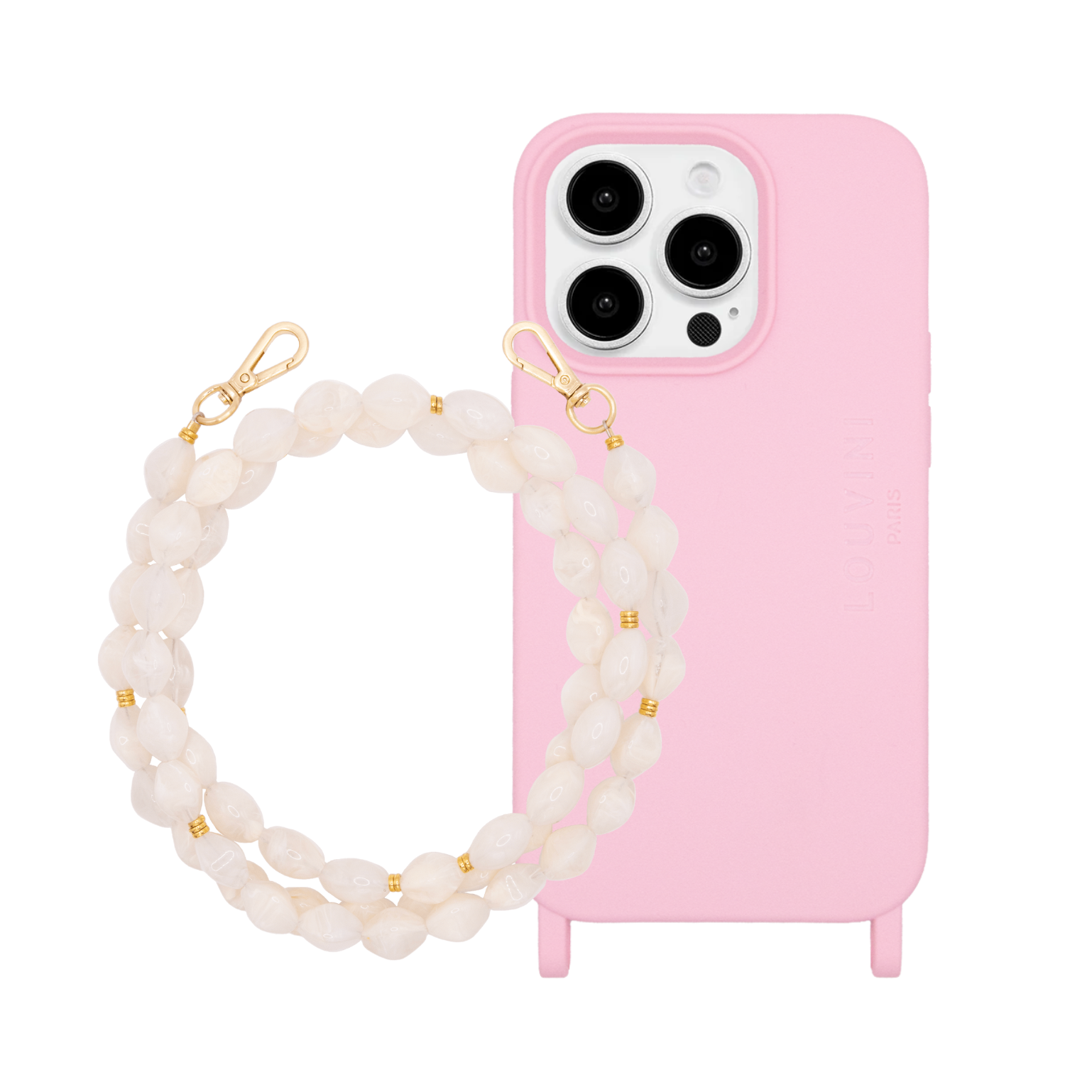 Coque iPhone MILO MagSafe Soft Pink & chaîne RITA Beige