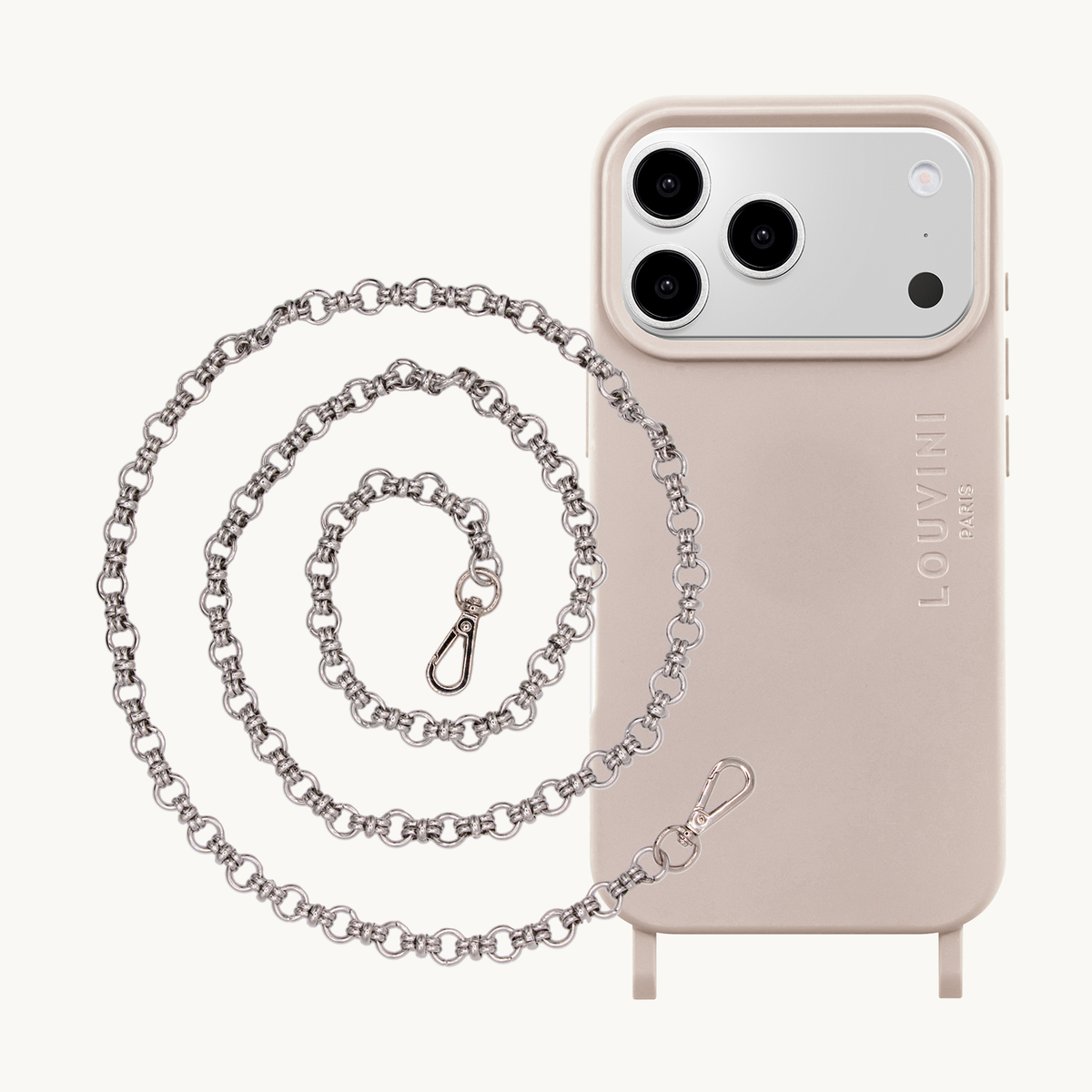 Coque iPhone MagSafe MILO Taupe & Chaîne BECKY Argenté