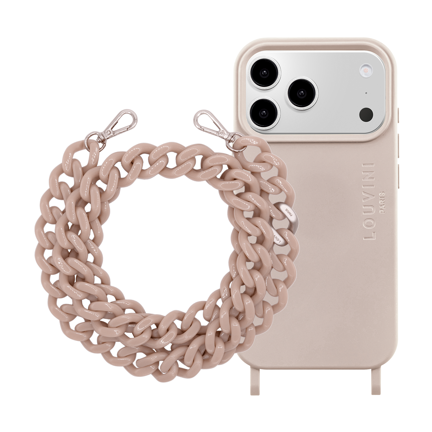 Coque iPhone MagSafe MILO Taupe & Chaîne ZOE Argenté Taupe