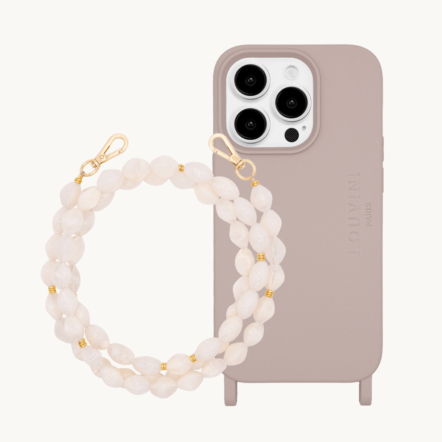 Coque iPhone MILO MagSafe Taupe & chaîne RITA Beige
