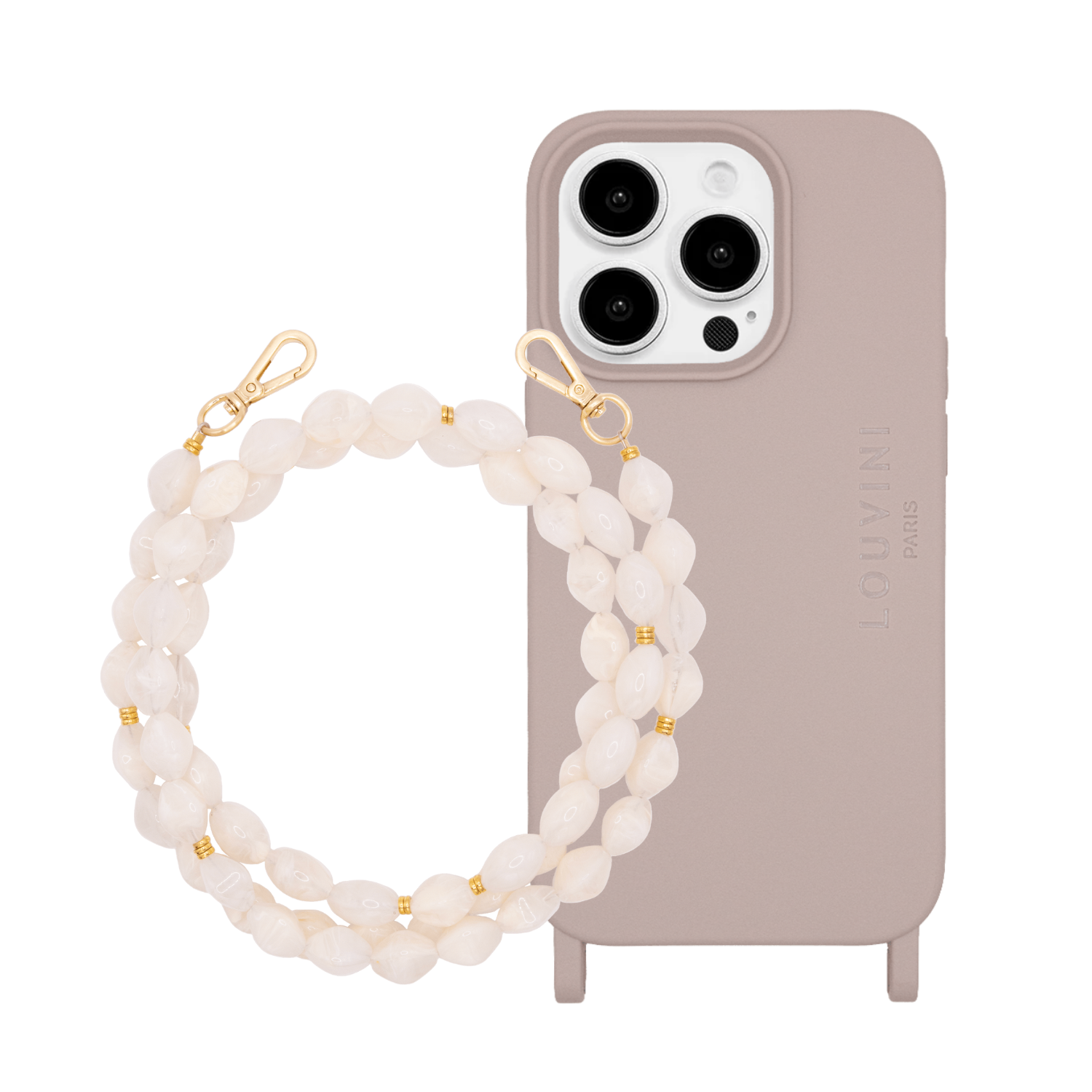 Coque iPhone MILO MagSafe Taupe & chaîne RITA Beige