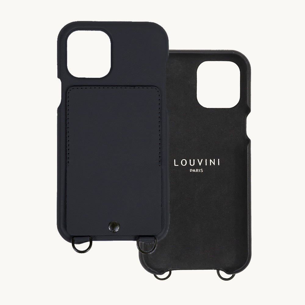 Coque iPhone cuir porte carte avec anneaux OSCAR - Noir
