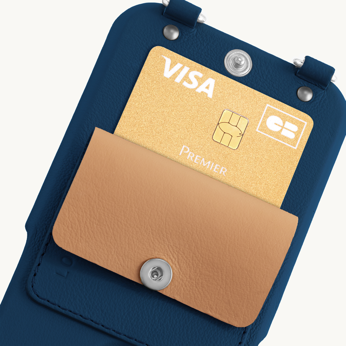 Coque iPhone cuir porte carte avec anneaux OSCAR Argenté - Marine