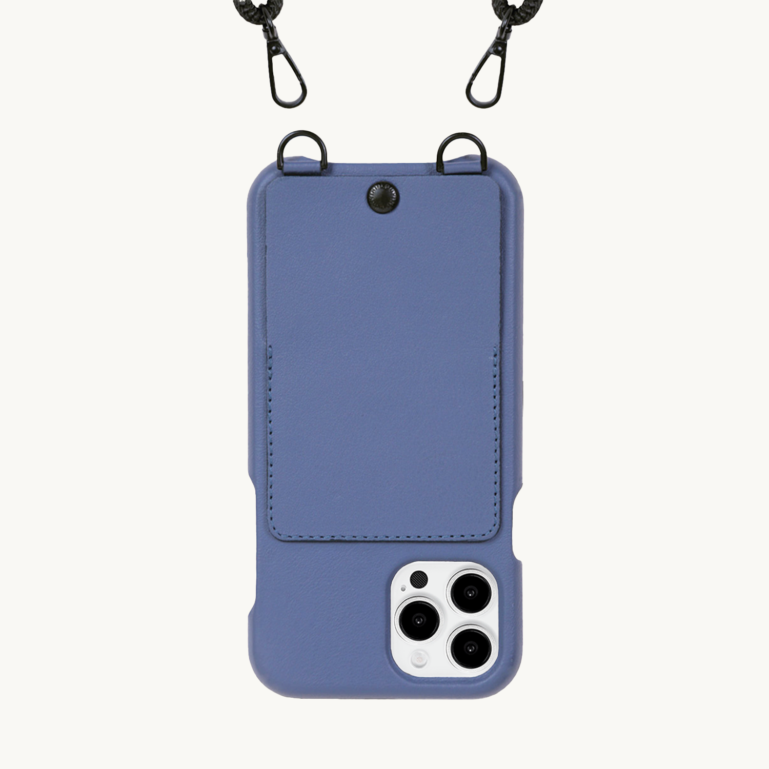 Coque iPhone avec étui en cuir bleu et anneaux