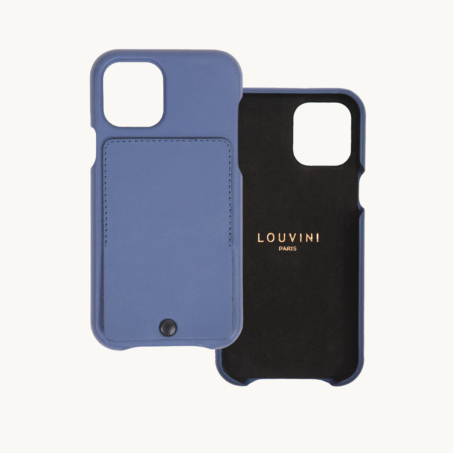 Coque iPhone Cuir bleu et pochette
