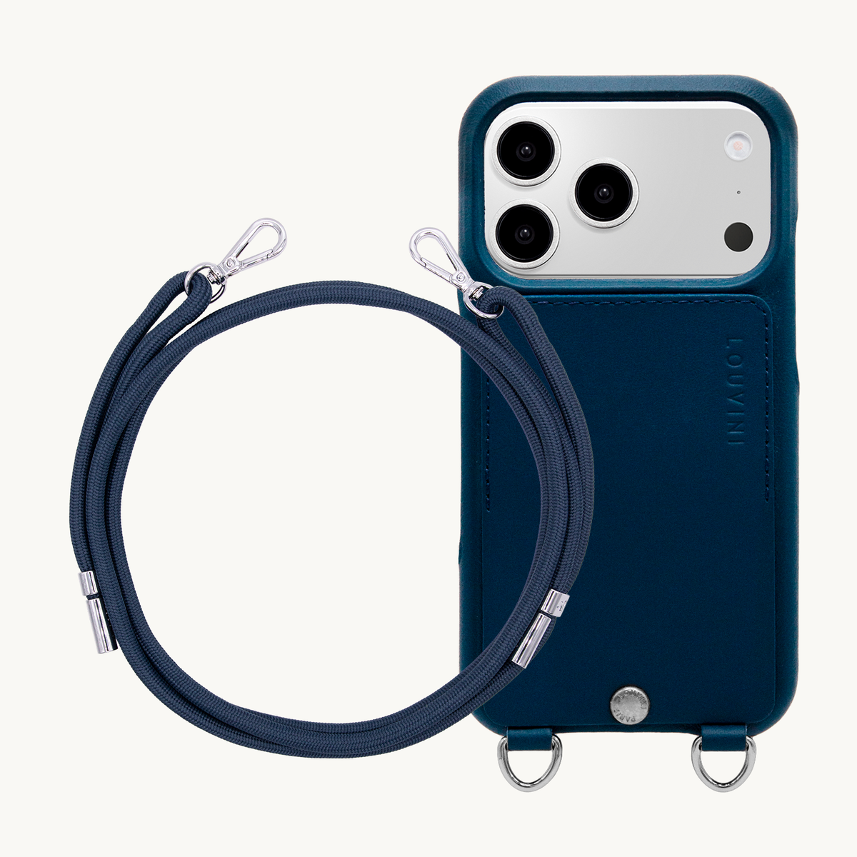 Coque iPhone OSCAR Argenté Marine & Cordon LIAM Marine