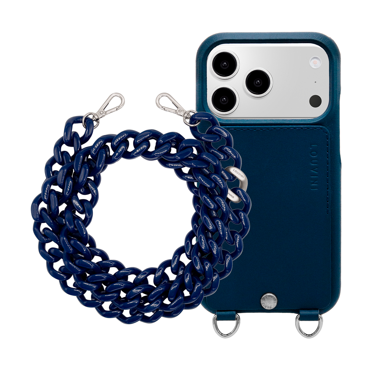 Coque iPhone OSCAR Argenté Marine & Chaîne ZOE Argenté Marine