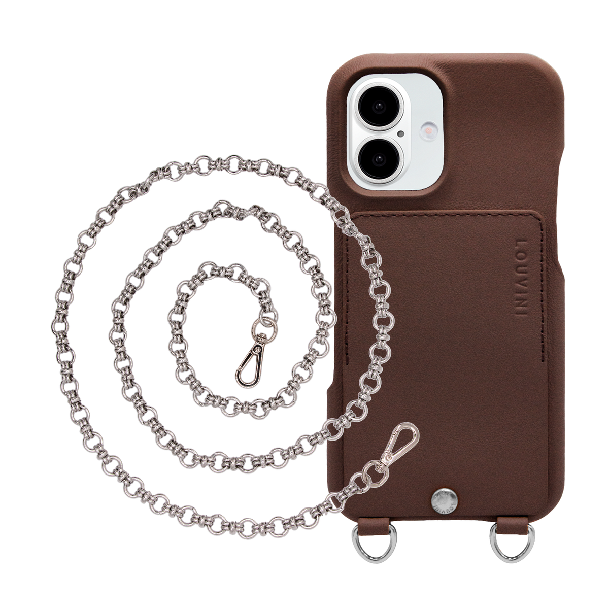 Coque iPhone OSCAR Argenté Marron & Chaîne BECKY Argenté