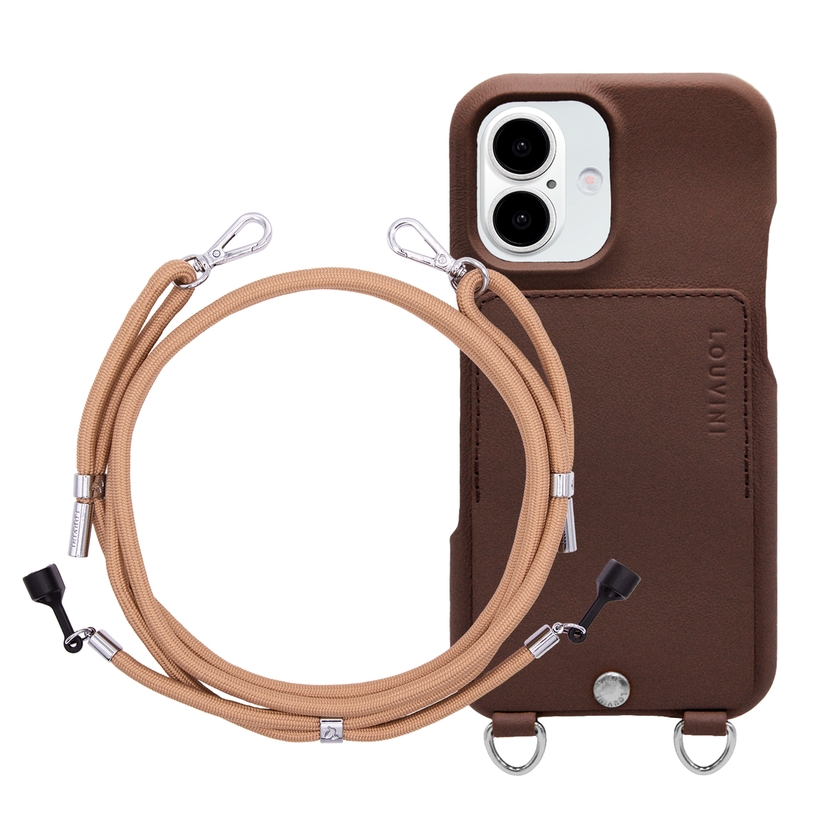 Coque iPhone OSCAR Argenté Marron & Cordon LEE Camel