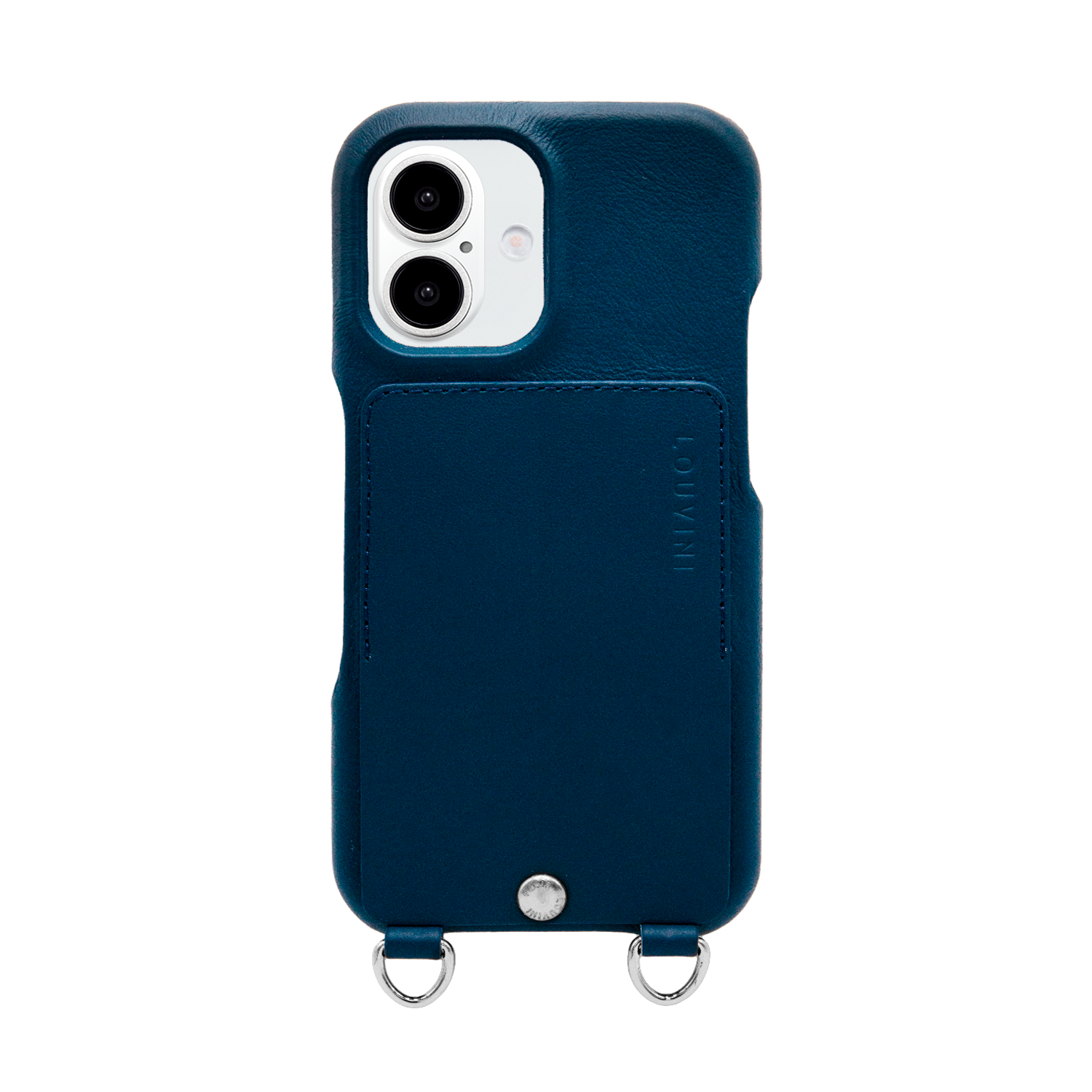 Coque iPhone cuir porte carte avec anneaux OSCAR Argenté - Marine