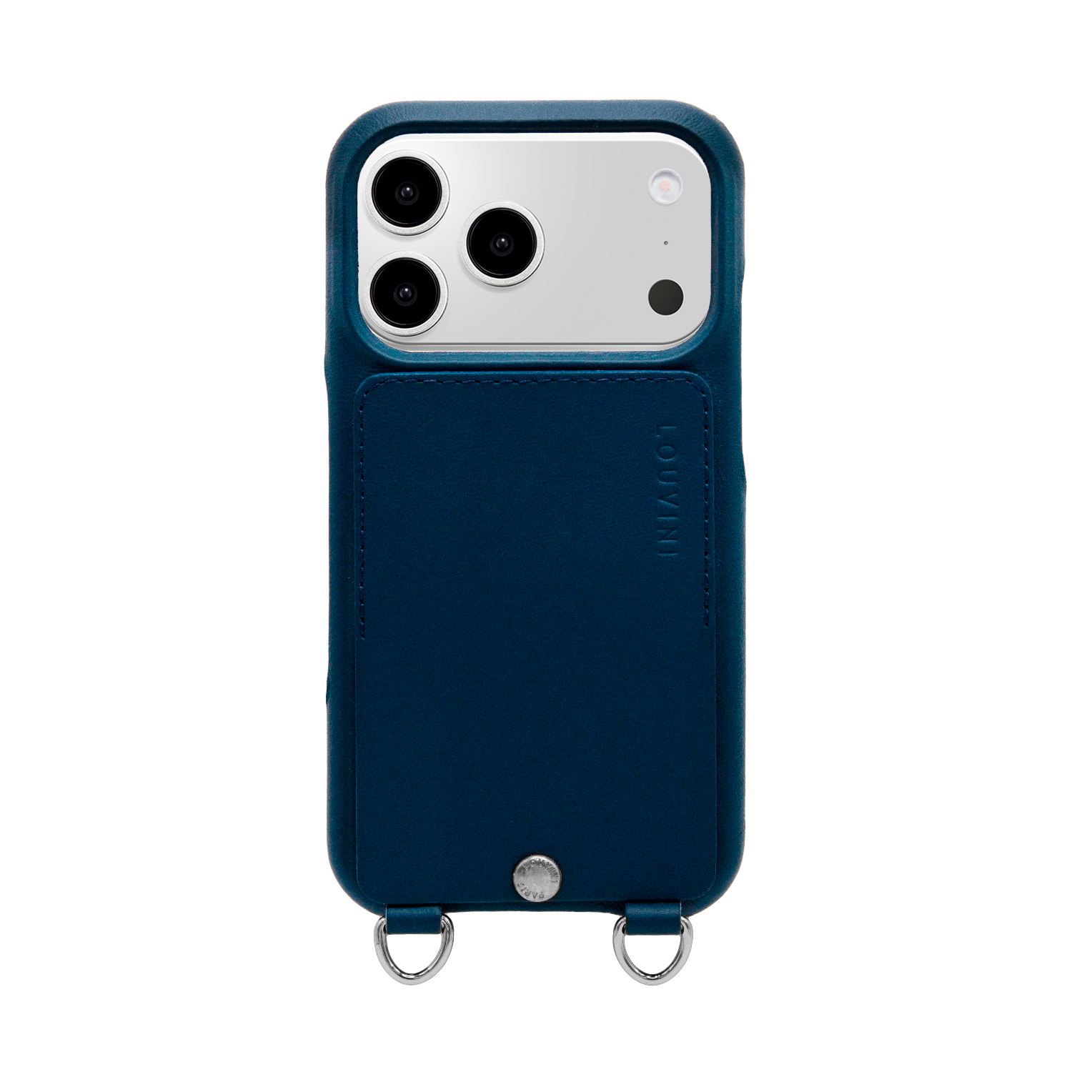 Coque iPhone cuir porte carte avec anneaux OSCAR Argenté - Marine