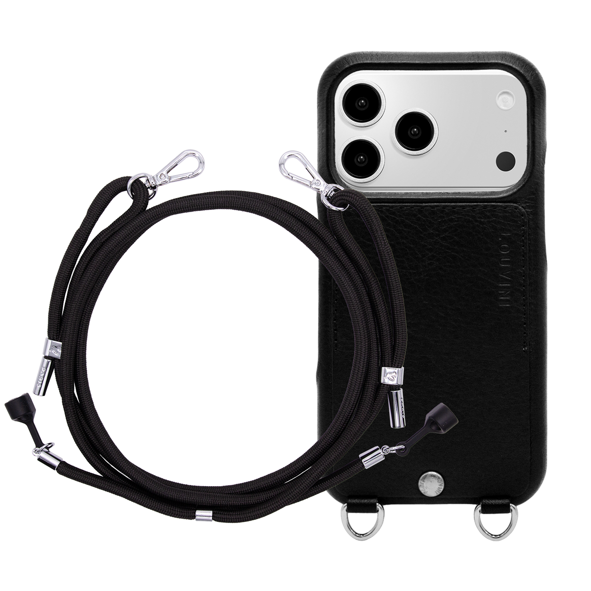 Coque iPhone OSCAR Argenté Noir & Cordon LEE Noir