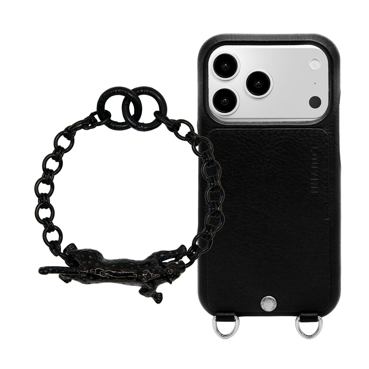 Coque iPhone OSCAR Argenté Noir & Bracelet PETIT DALIA Léopard Noir