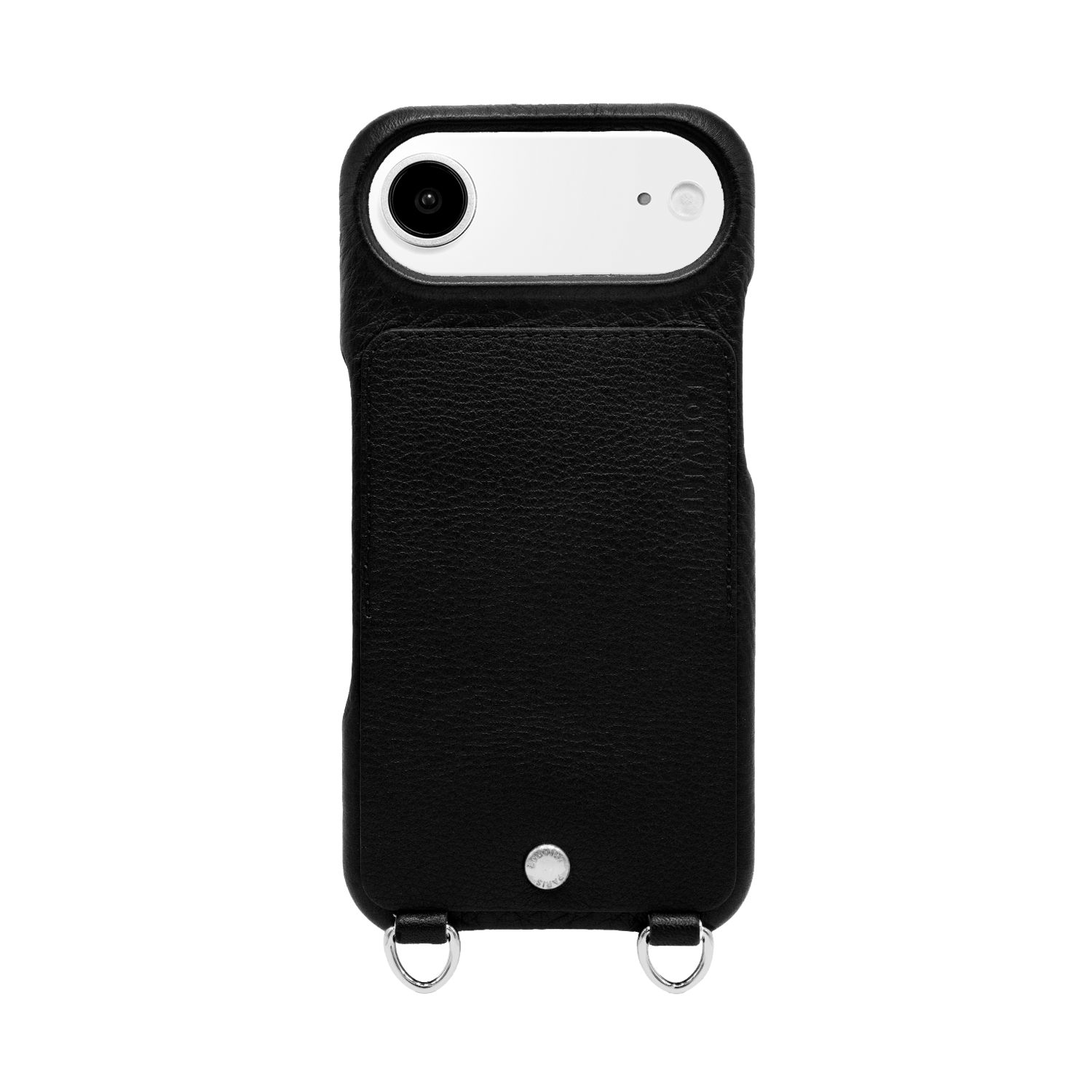 Coque iPhone cuir porte carte avec anneaux OSCAR Argenté - Noir