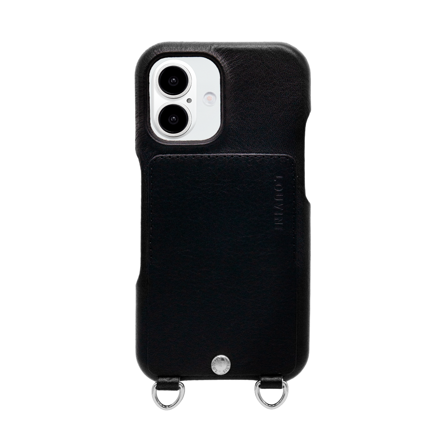 Coque iPhone cuir porte carte avec anneaux OSCAR Argenté - Noir