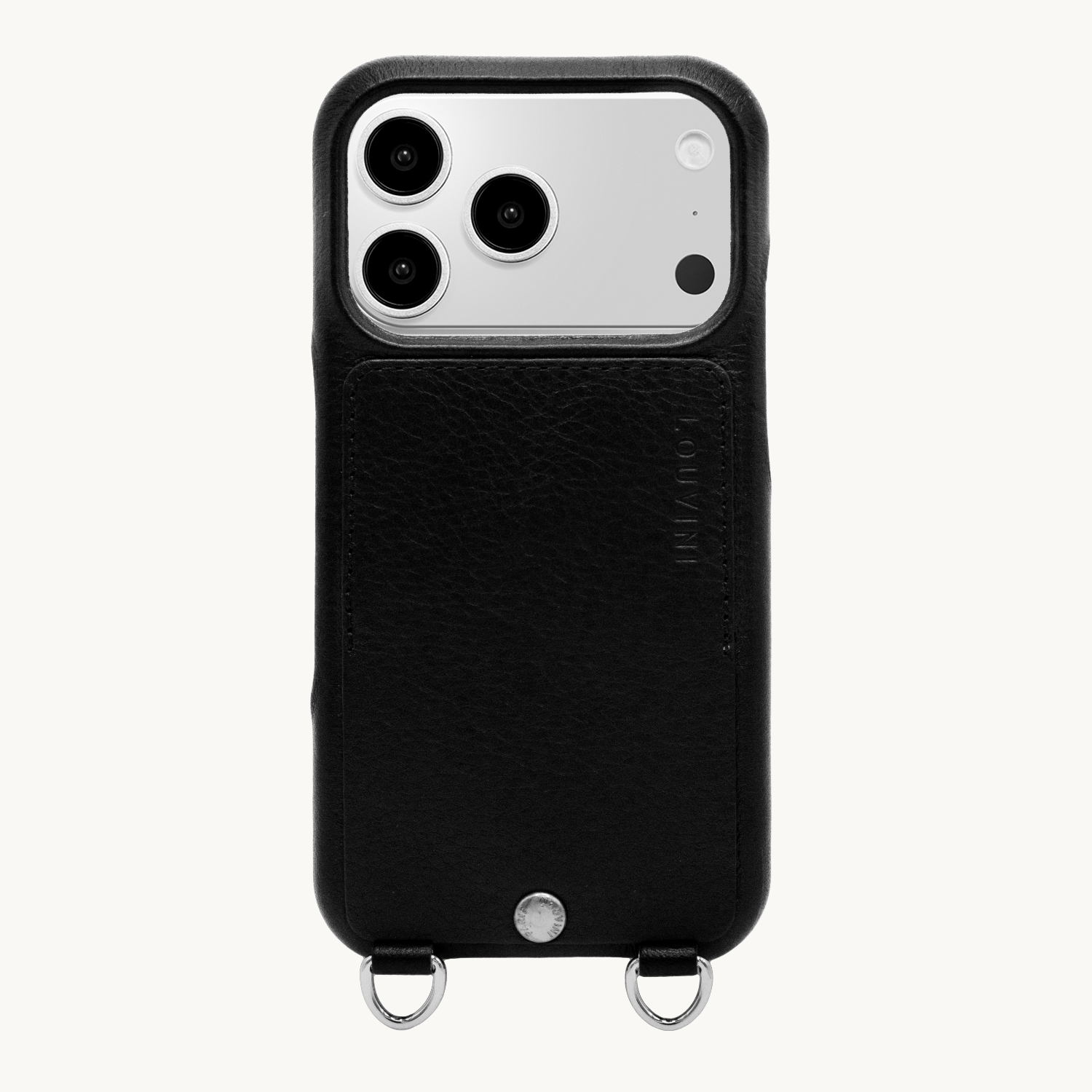 Coque iPhone cuir porte carte avec anneaux OSCAR Argenté - Noir