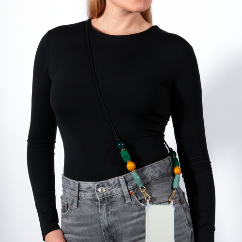 Cordon pour téléphone en cuir avec perle vert