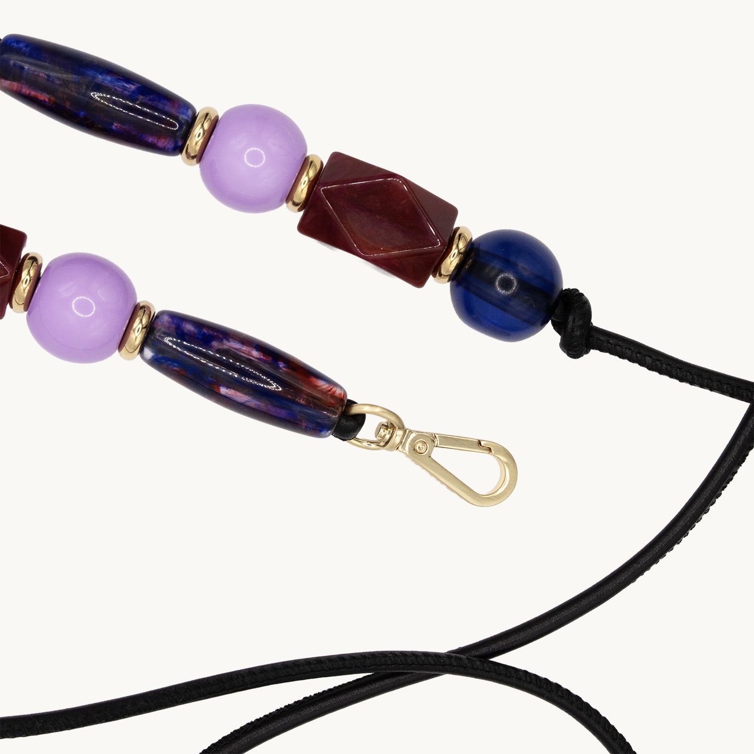 Cordon de telephone en cuir avec perles violet