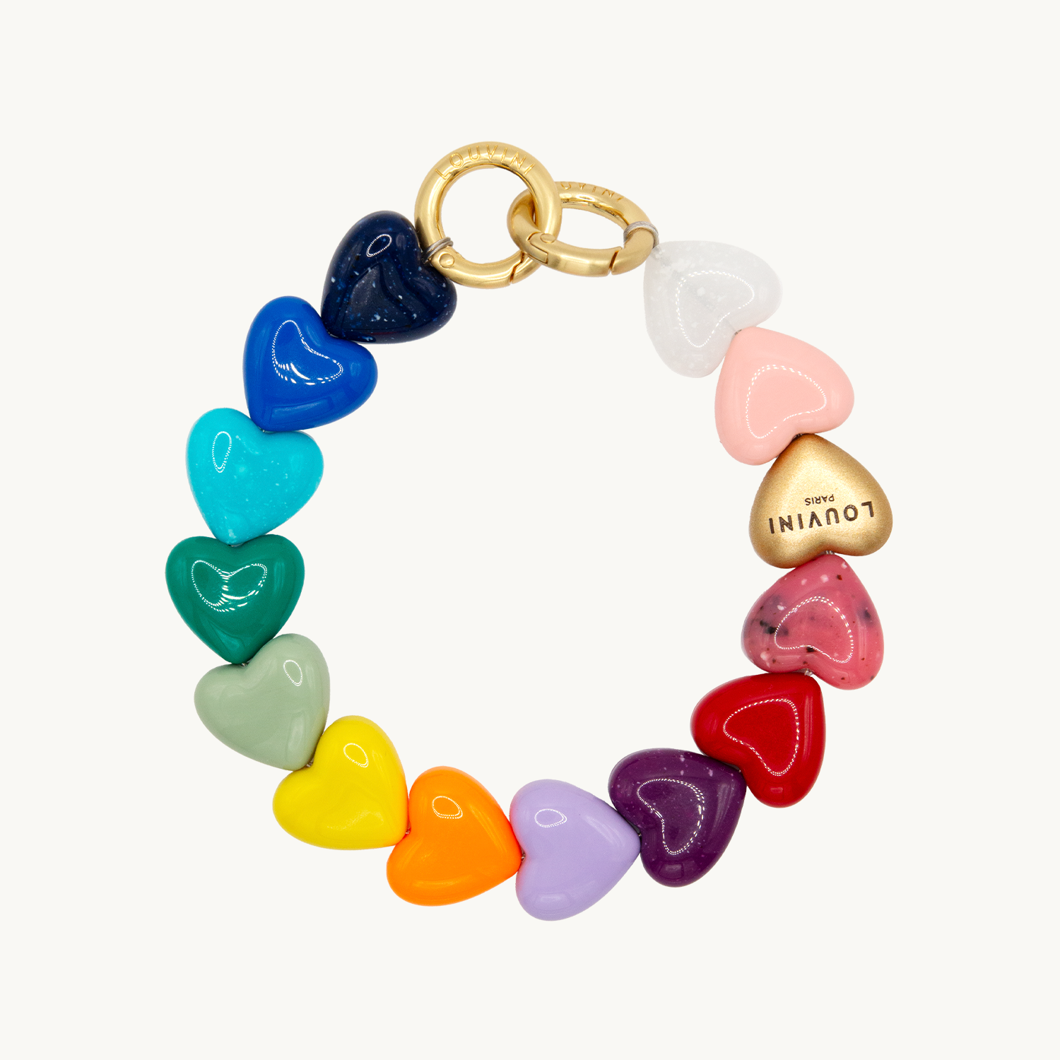 Bracelet de téléphone petit coeur en résine arc en ciel
