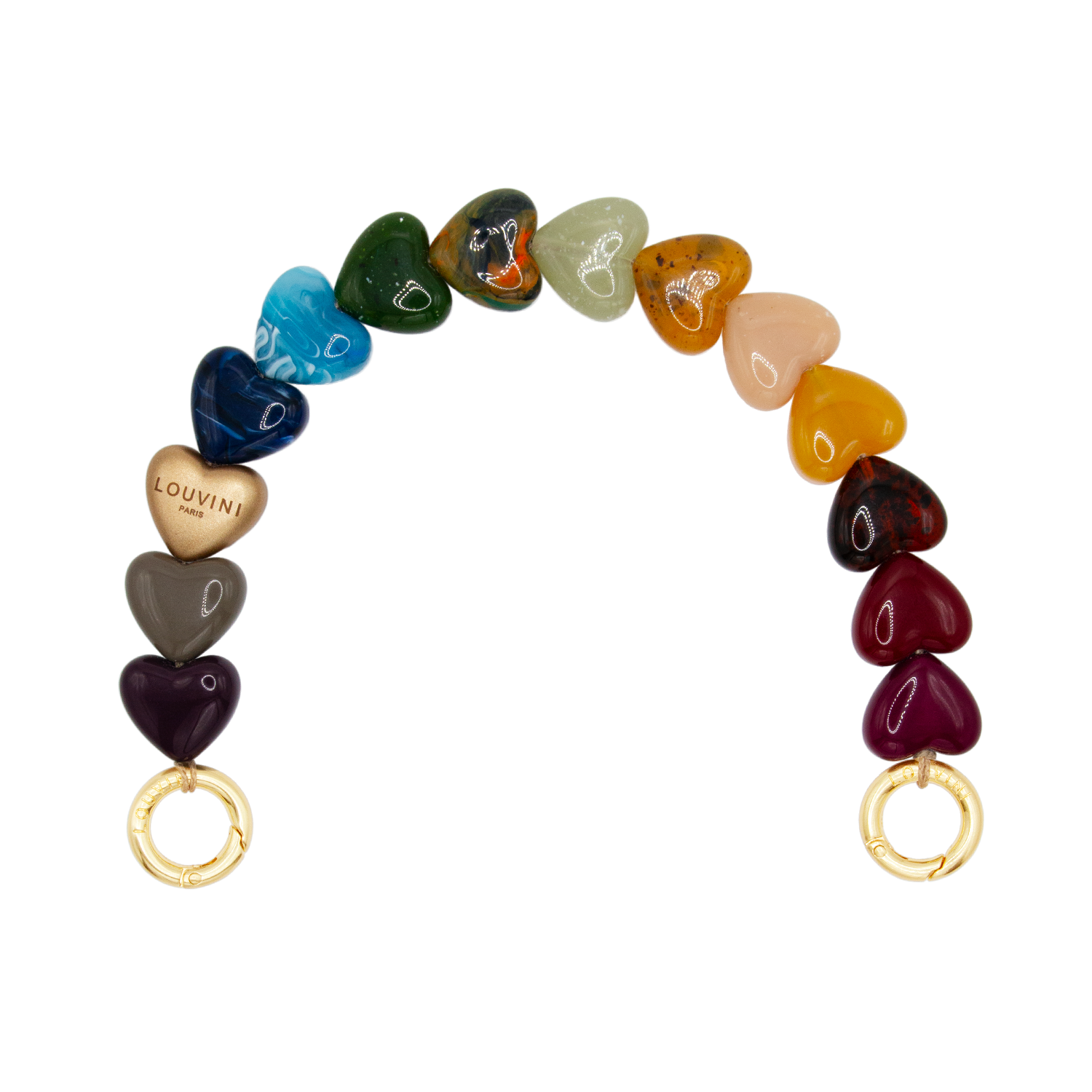 Bracelet de téléphone petit coeur en résine multicolore