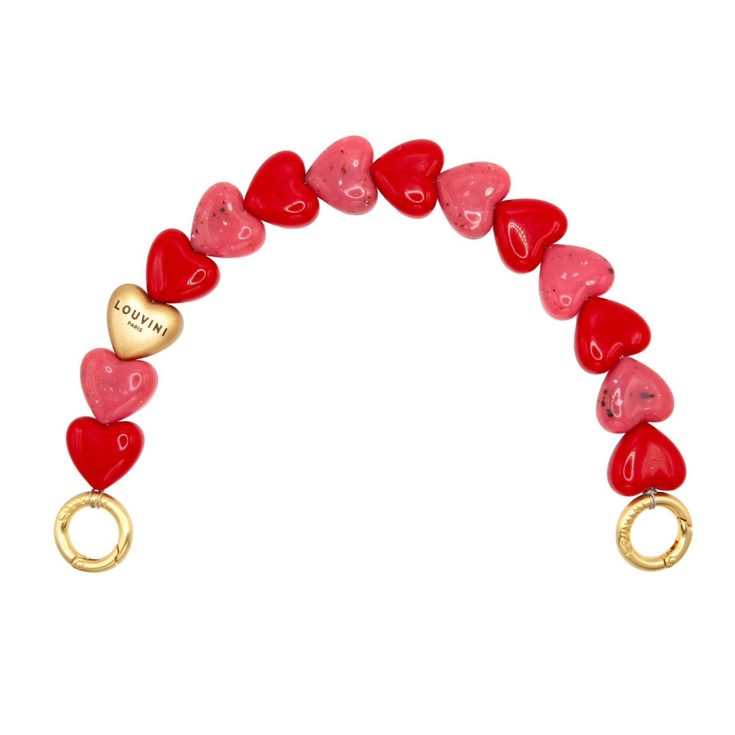 Bracelet de téléphone petit coeur en résine rose rouge