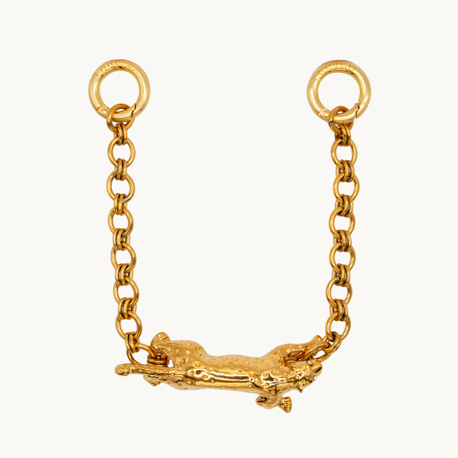 Bracelet de telephone a maillon dore avec pendentif leopard