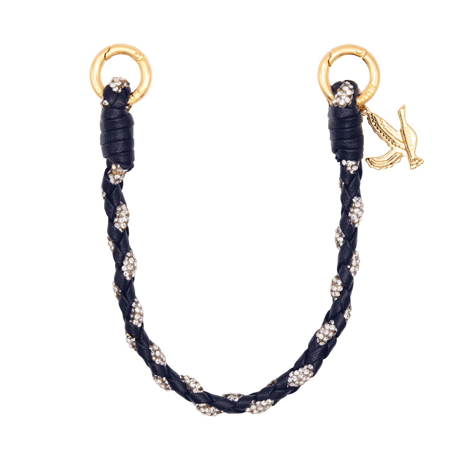 Bracelet de Téléphone Luxe en Cuir Tressé en strass bleu nuit