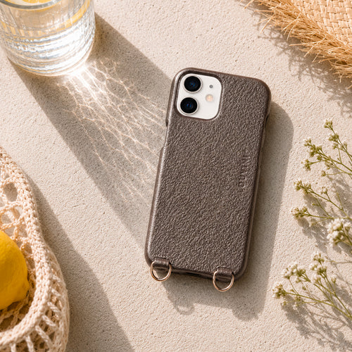 Coque iPhone cuir PETIT LOU - Anthracite Métallisé (iPhone 12 & 13 Mini)