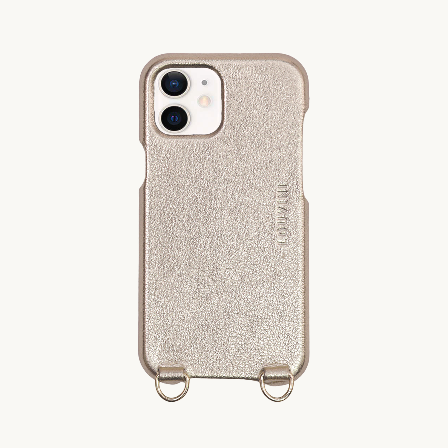 Coque iPhone ave étui en cuir métallique doré anneaux dorés