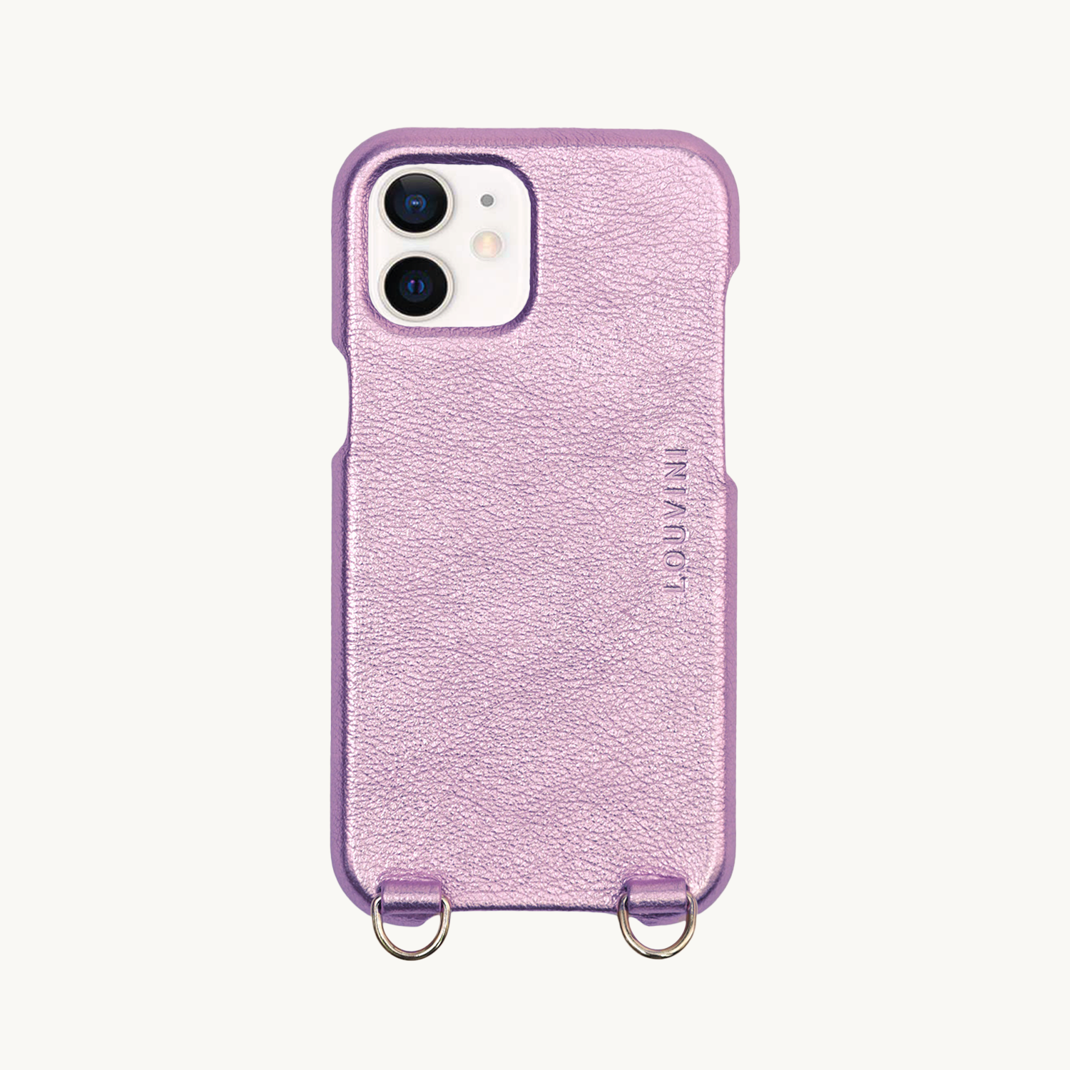 Coque iPhone avec étui en cuir rose métallique anneaux dorés