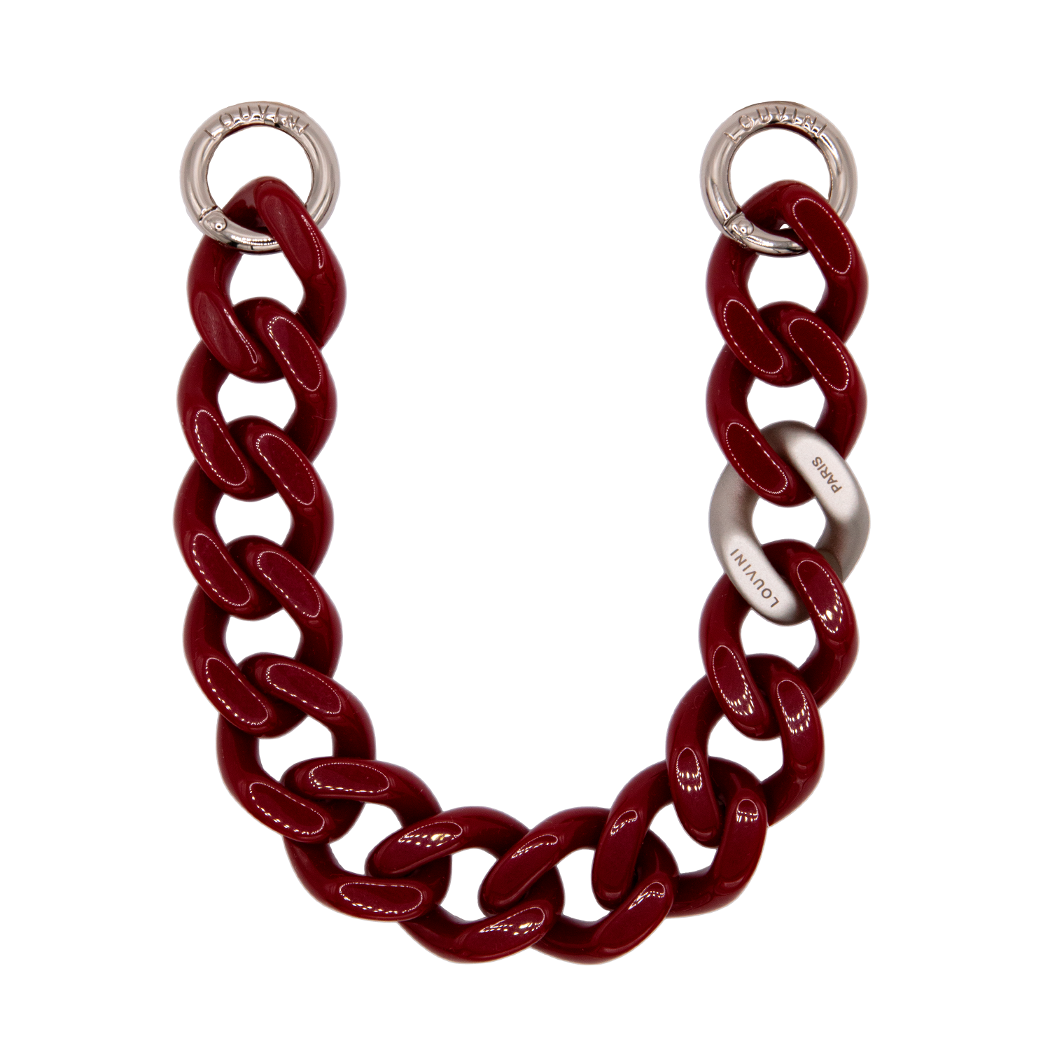 Bracelet de téléphone en résine bordeaux argenté