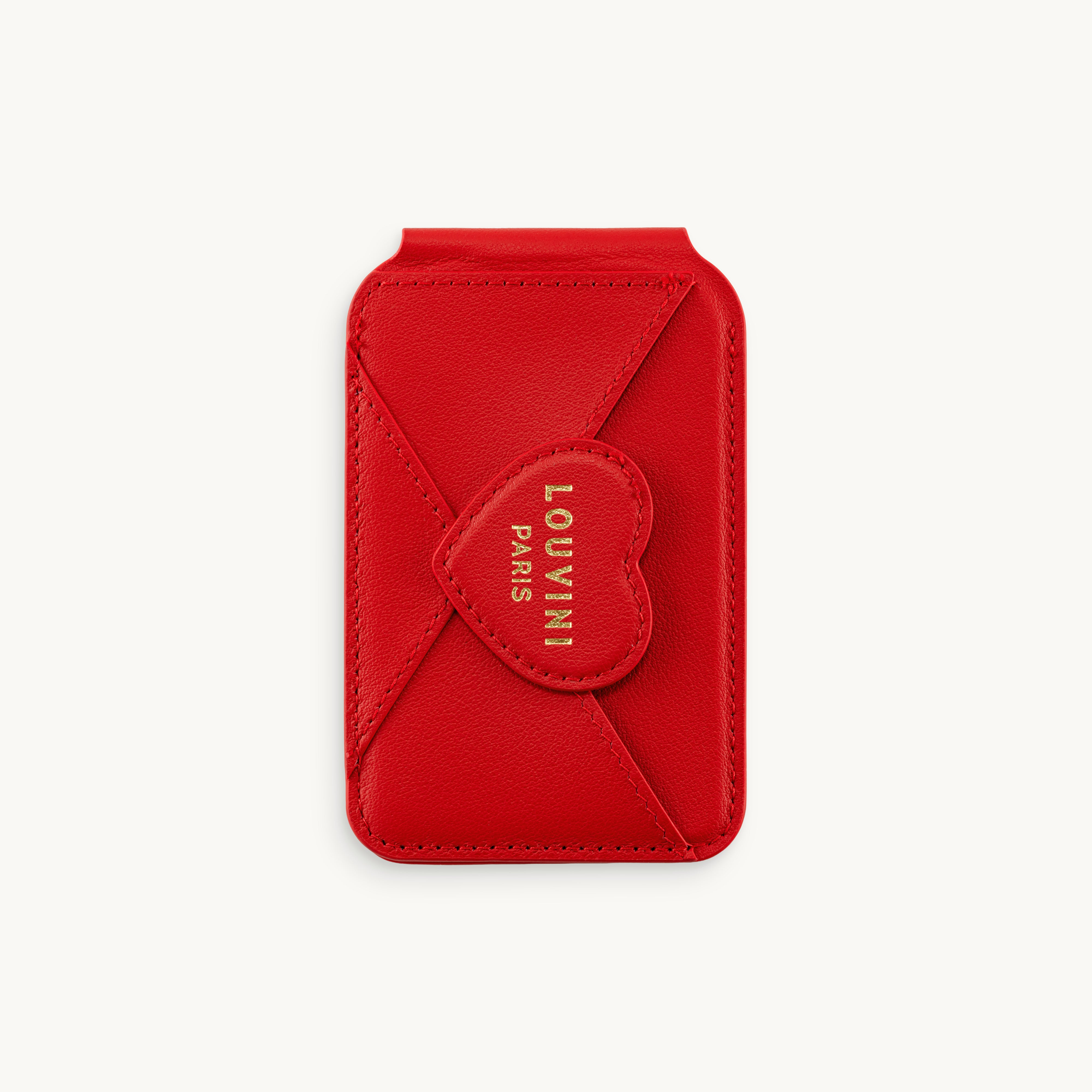 Porte-cartes MagSafe rouge pour coque de téléphone avec motif cœur, accessoire pratique et tendance