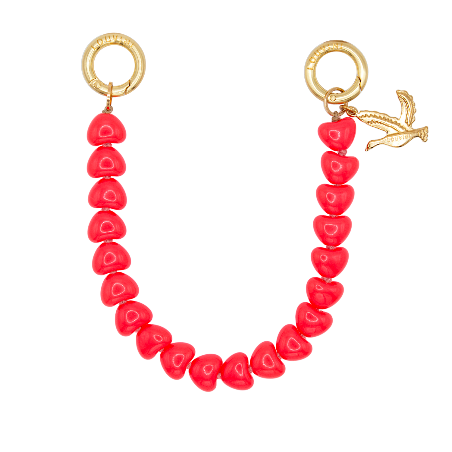 Petite chaine de telephone en coeur corail