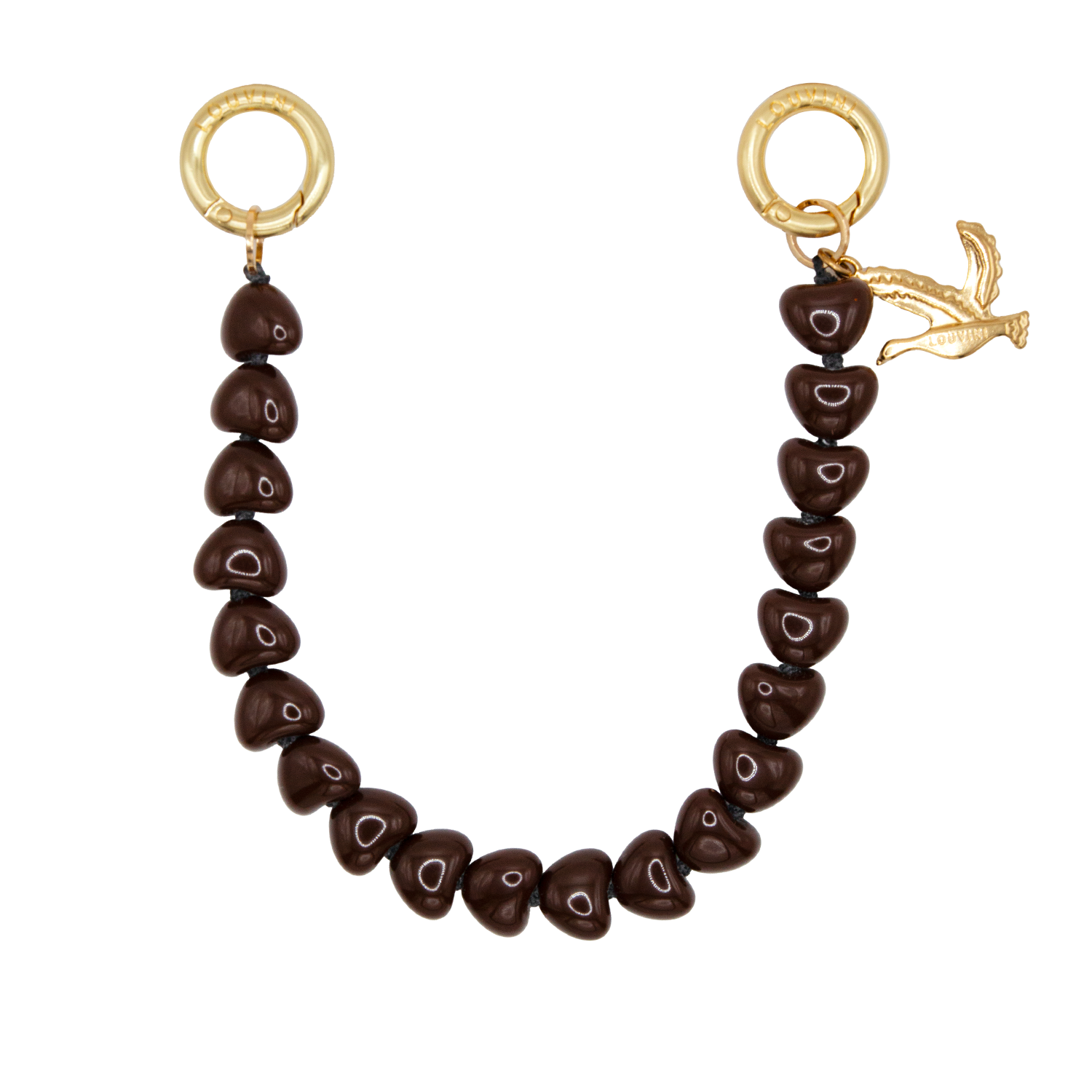 Petite chaine de telephone en coeur marron